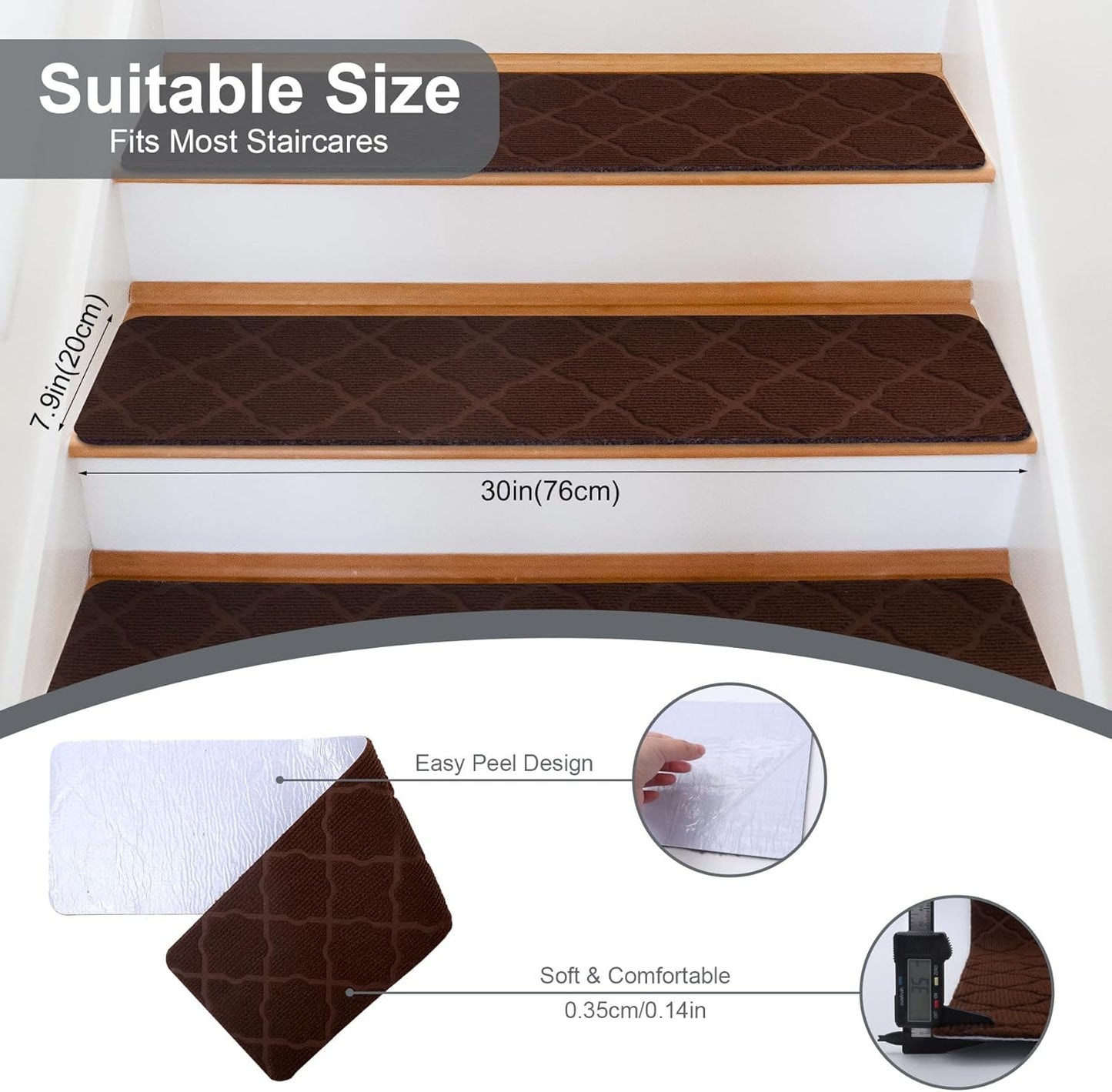 Extra Wide Non Slip Stair Treads for Wooden Steps – 15 Pack 9" x36'' Extra Wide Carpet Runners with Reusable Adhesive, Step Pads for Dogs, Kids, Seniors, Machine Washable – Geige