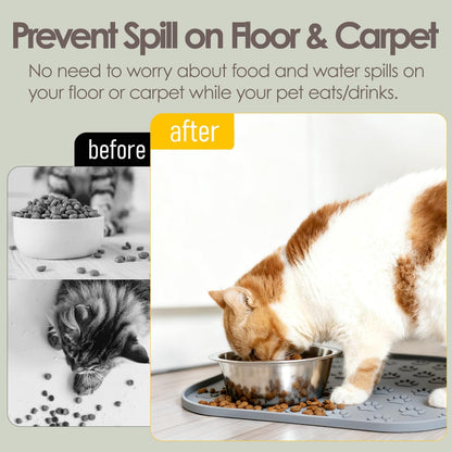 Pet Feeding Mat, Waterproof Anti-Slip Placemats for Dog Cat Bowl Silicone Pet Food Mat, Raised Edge Prevent Spills on Floor & Carpet, Dishwasher Safe (Beige, 11" x 11")