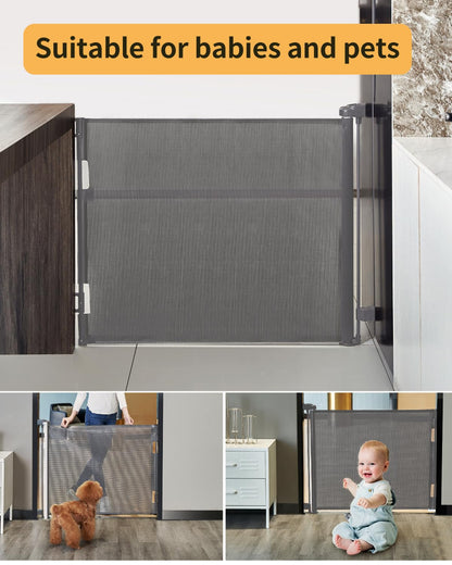 AOURMKOOP Retractable Baby Gate,Mesh Baby Gate or Mesh Dog Gate,33" Tall,Extends up to 55" Wide,Child Safety Gate for Doorways, Stairs, Hallways, Indoor/Outdoor（Black,33"x55"