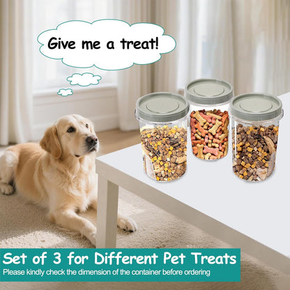 3 Pack Dog Treat Container - Airtight Dog Treat Holder with Lid - Reusable Cat Treat Container - Cute Cat Treat Cookie Container Set - Plastic Pet Dog Cat Food Storage Container