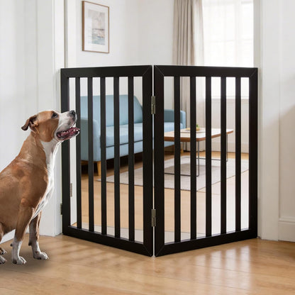 Dog Gate Indoor, Freestanding Dog Fence for The House, Doorways, Hallways,or Stairs,Pet Gate Foldable Wooden,Expandable 24" Height 3 Panels,White