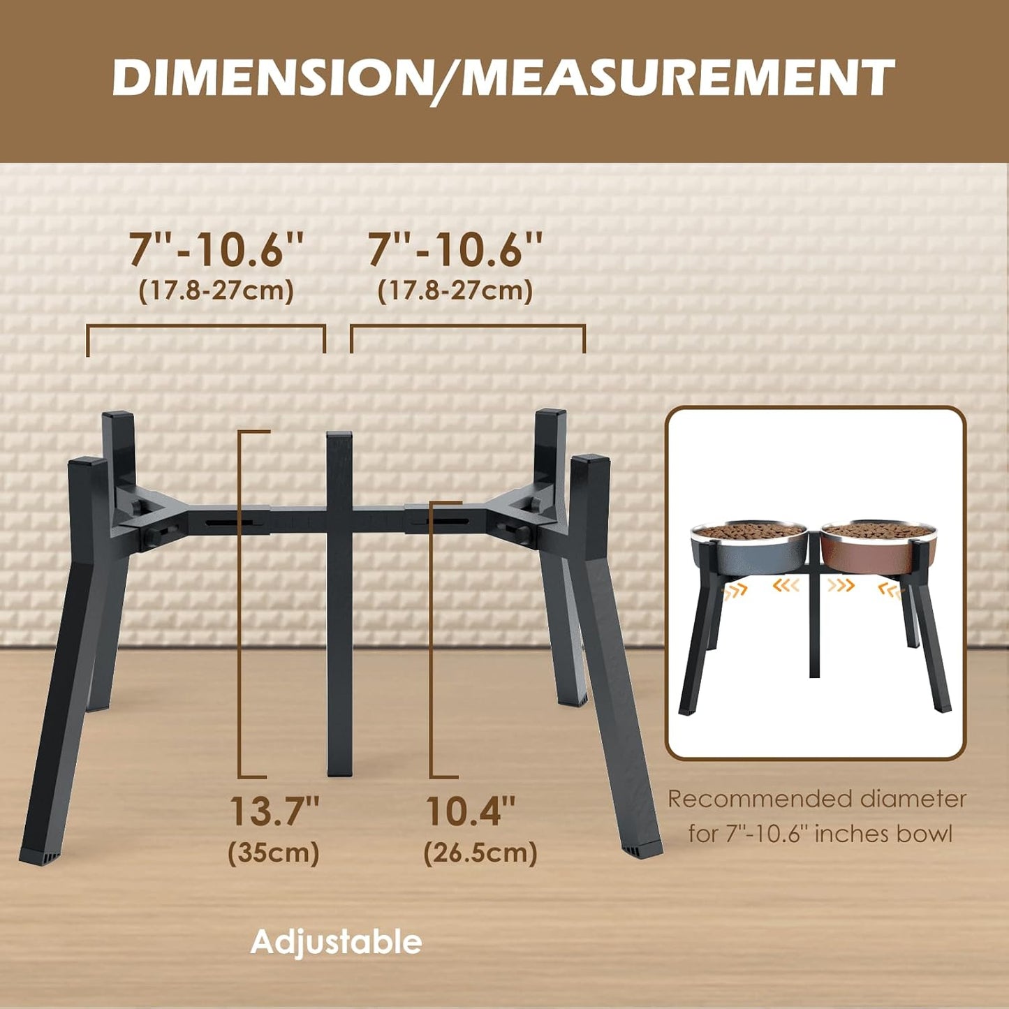 Elevated Dog Bowls for Large and Extra Large Dogs, Adjustable Width Dog Bowl Stand for 7-10.6" Wide Bowls, Food and Water Feeder, 13.7 in Tall Single Holder (Bowl Not Included)