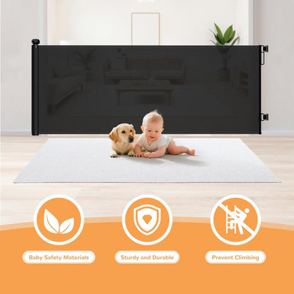 Retractable Baby Gate for Stairs & Doorways, 34" Tall Extends to 55" Wide, Mesh Baby & Pet Gate with Anti-Crawling Hook, Safety Gate for Toddlers, Doorways, Hallways, Indoor, Black
