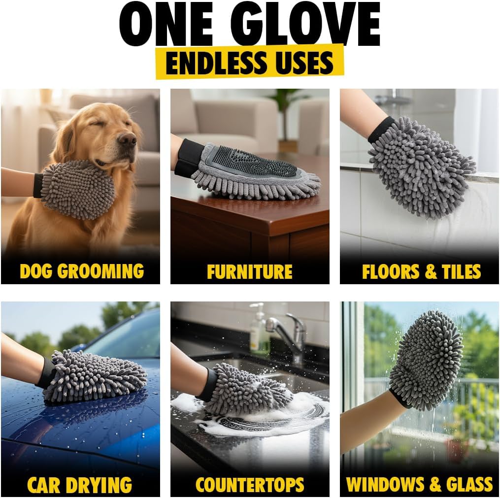 Muddy Mat® Dog Washing Gloves – Dual-Sided Pet Grooming Mitt with TPR Brush & Chenille Microfiber – Dog Wash Mitt for Bathing, Drying & Dirt Removal – Pet Bath Gloves for All Coat Types