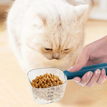 Food Storage, Dog Food Measuring Cup with Scale, Accurate Pet Scoop with Dog Bag Clips, Multi-Functional ABS Cat Spoon for Indoor, Travel Outdoor, Blue