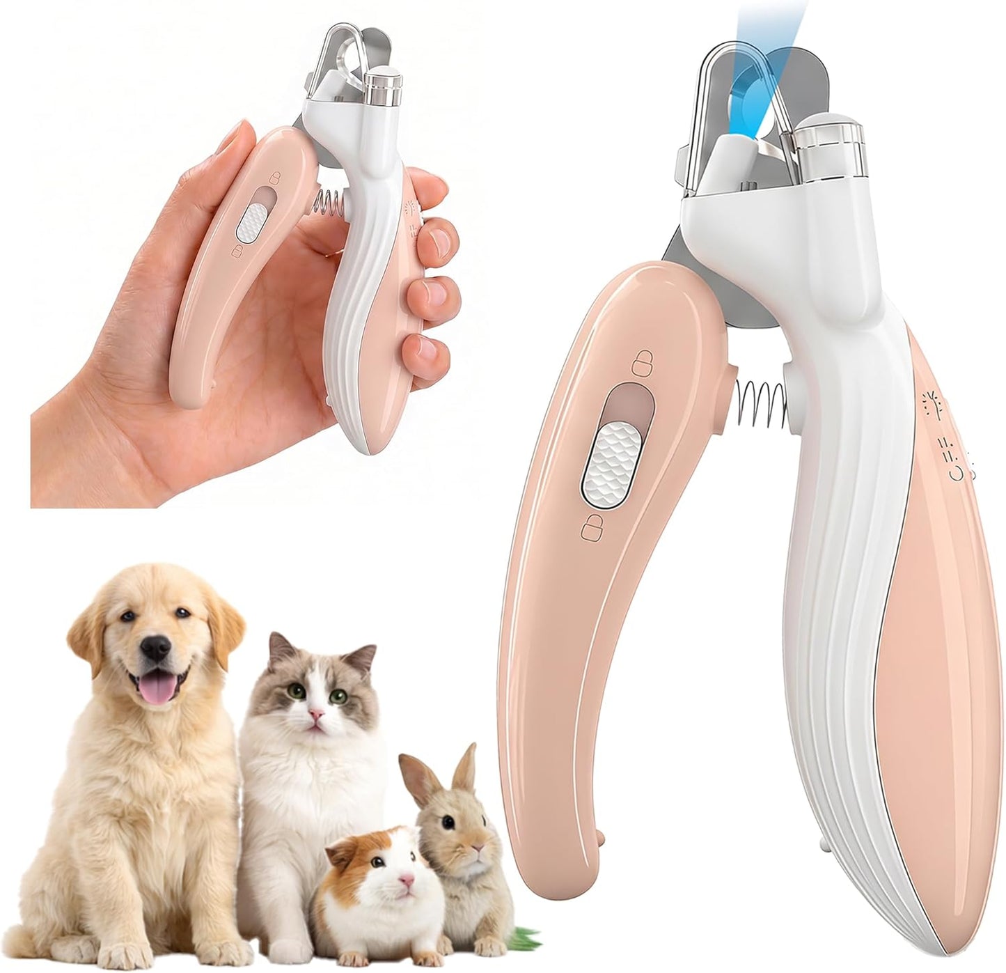 Cat & Dog Nail Clippers with LED Light, Illuminates Nail Bloodline to Prevent Overcutting, Pet Nail Trimmer with Safety Guard & Built-in Nail Catcher for Dog Cat Rabbit Small Animals(Pink)