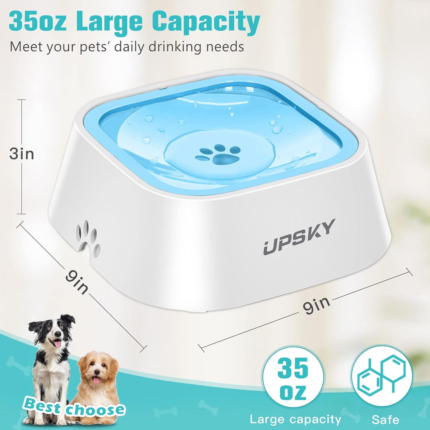UPSKY No-Spill Pet Water Bowl, Slow Water Feeder, No-Slip Pet Water Dispenser 35oz Feeder Bowl for Dogs and Cats