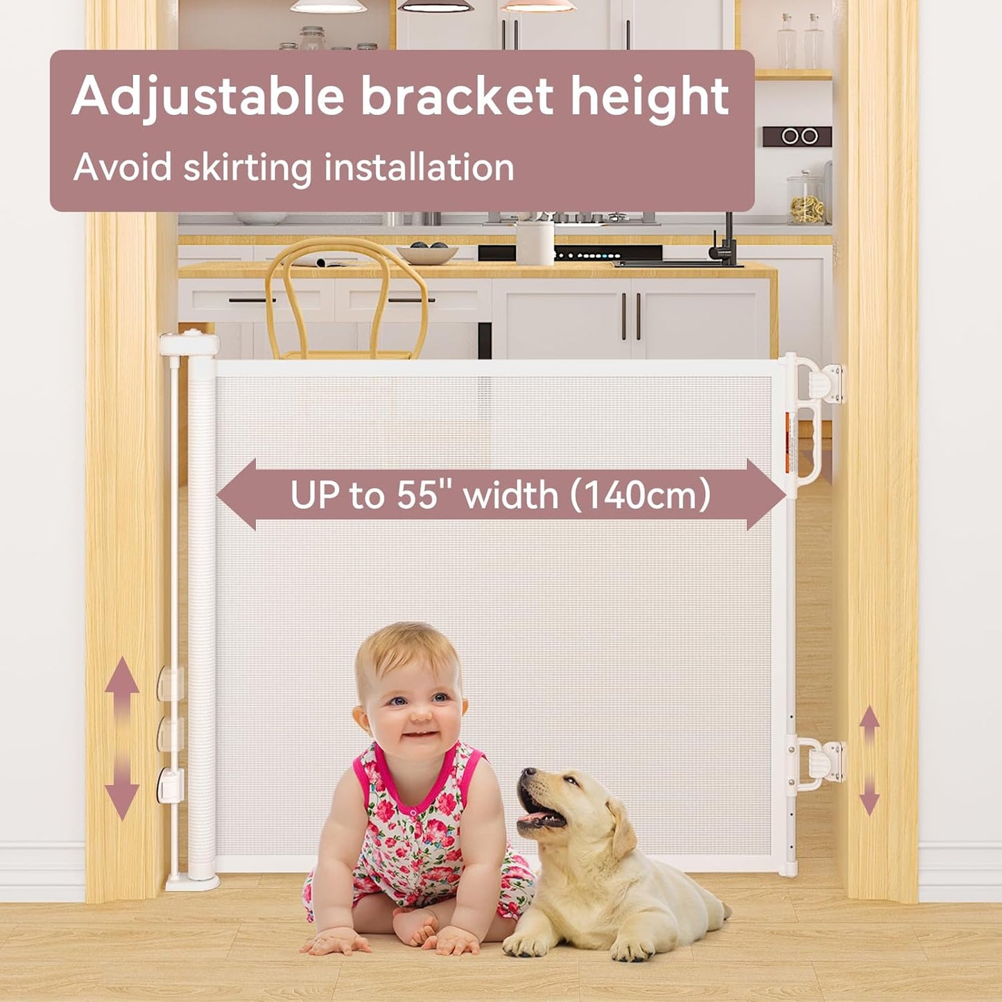 Momcozy Retractable Baby Gate, Mesh Baby Gate or Mesh Dog Gate, 33" Tall,Extends up to 71" Wide, Child Safety Gate for Doorways, Stairs, Hallways, Indoor/Outdoor
