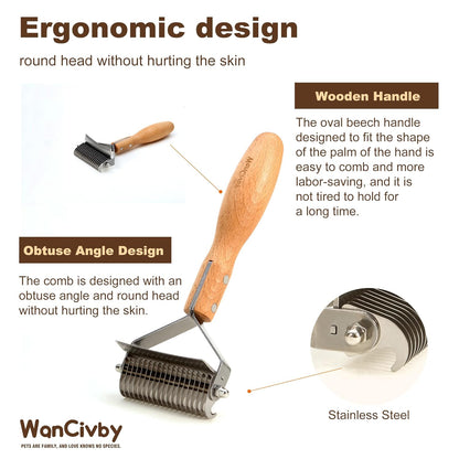 Undercoat Rake Pet Brush with Square Handle, Premium Dematting Comb & Cat Dog Shedding Tool, Efficient Grooming Brush for Detangling Mats & Loose Fur, Ideal for Large Medium Small Dogs and Cats