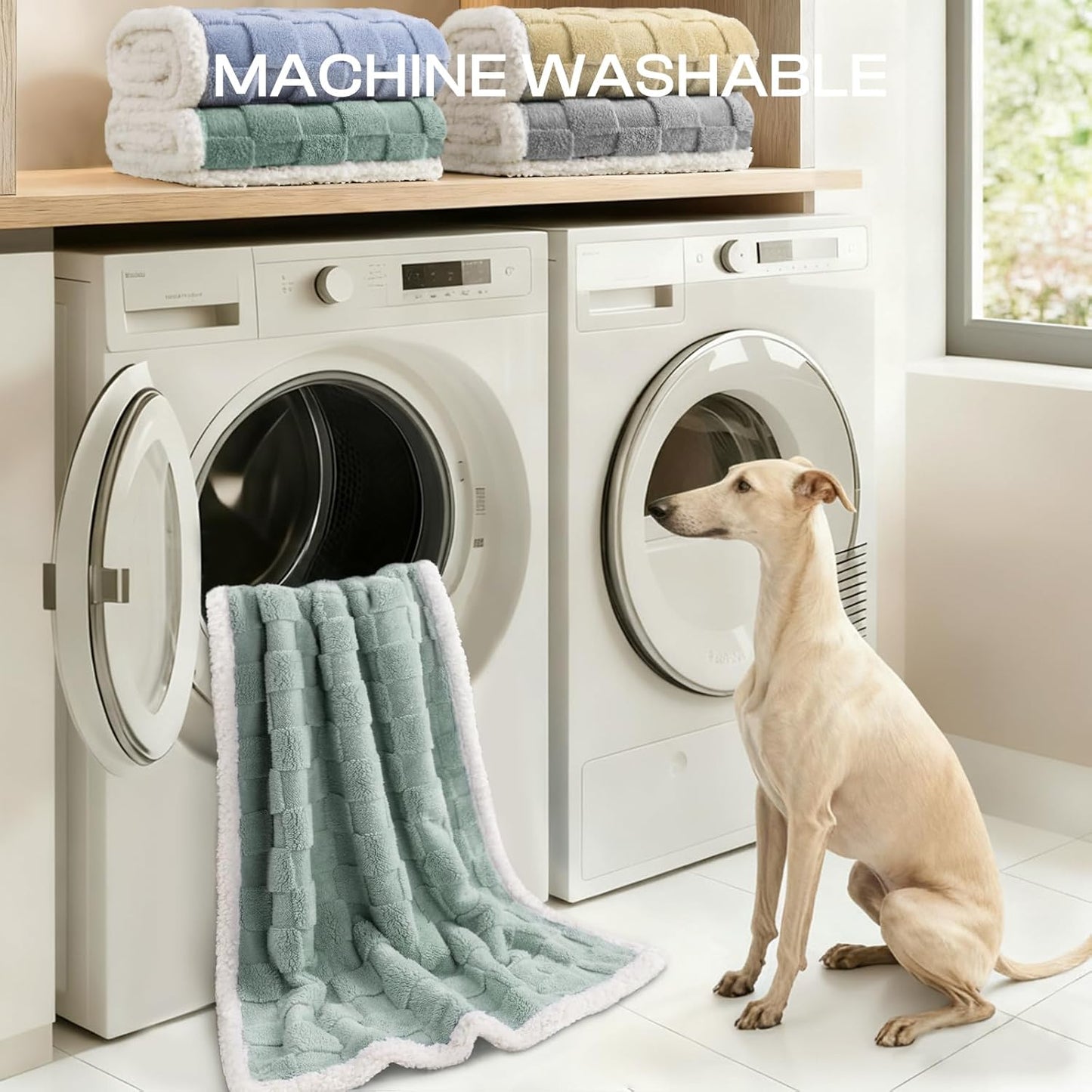 Luciphia Waterproof Dog Blanket, Leakproof Small Pet Blanket for Couch Sofa Bed Furniture Cover Protector, Washable Soft Sherpa Fleece with 3D Jacquard, Cozy Calming Reversible, Gray White, 40"x28"