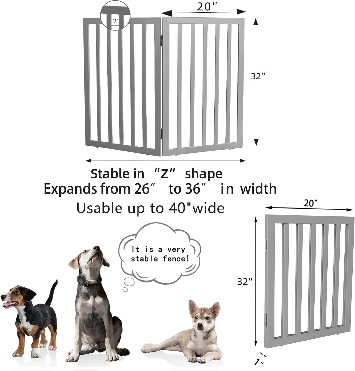 ZJSF Freestanding Indoor Dog Gate for House Foldable Wood Brown Puppy Gate for Doorways Pet Gate for Stairs Extra Wide Pet Fence 24" Height 2 Panels