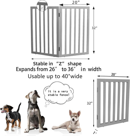 ZJSF Freestanding Indoor Dog Gate for House Foldable Wood Brown Puppy Gate for Doorways Pet Gate for Stairs Extra Wide Pet Fence 24" Height 2 Panels