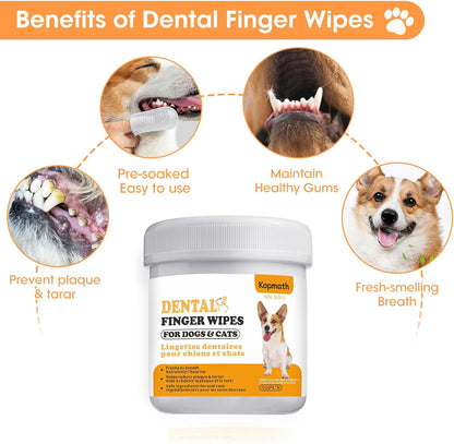 Finger Brushes for Dental Care of Pets, Teeth Cleaning Finger Wipes, Dog Dental Wipes, Reduce Plaque & Tartar, Freshen Breath, Safe & Natural Pet Dental Wipes for Dogs Teeth