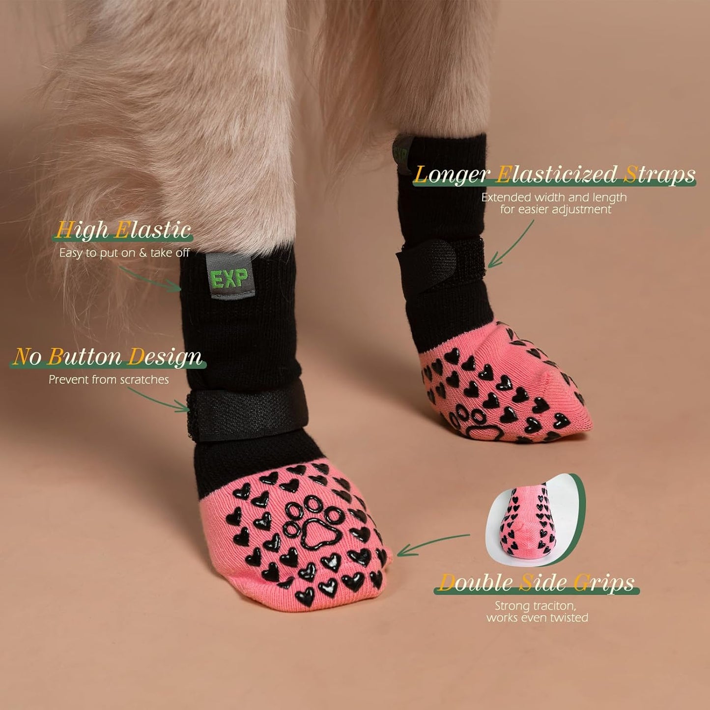EXPAWLORER Anti Slip Dog Socks to Prevent Licking Paws, Dog Shoes for Hot Pavement Walk, Dog Booties for Hardwood Floors, Dog Boots & Paw Protectors with Grippers for Small Medium Large Senior Dogs M