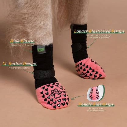 EXPAWLORER Anti Slip Dog Socks to Prevent Licking Paws, Dog Shoes for Hot Pavement Walk, Dog Booties for Hardwood Floors, Dog Boots & Paw Protectors with Grippers for Small Medium Large Senior Dogs M