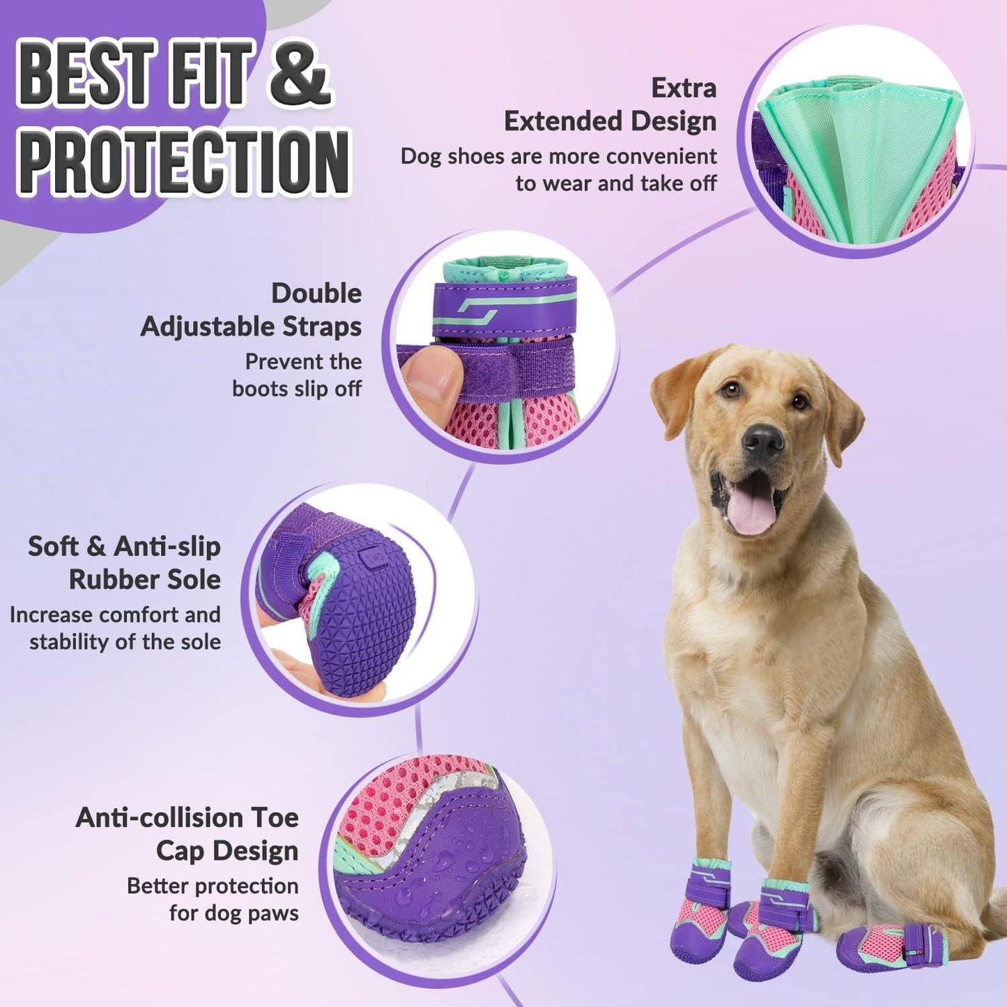 SlowTon Dog Shoes for Large Small Medium Dogs - Breathable Dog Boots for Summer Hot Pavement, Paw Protector for Outdoor Walking Winter Snow, Anti-Slip Rubber Dog Booties for Hardwood Floor (Green, 6)