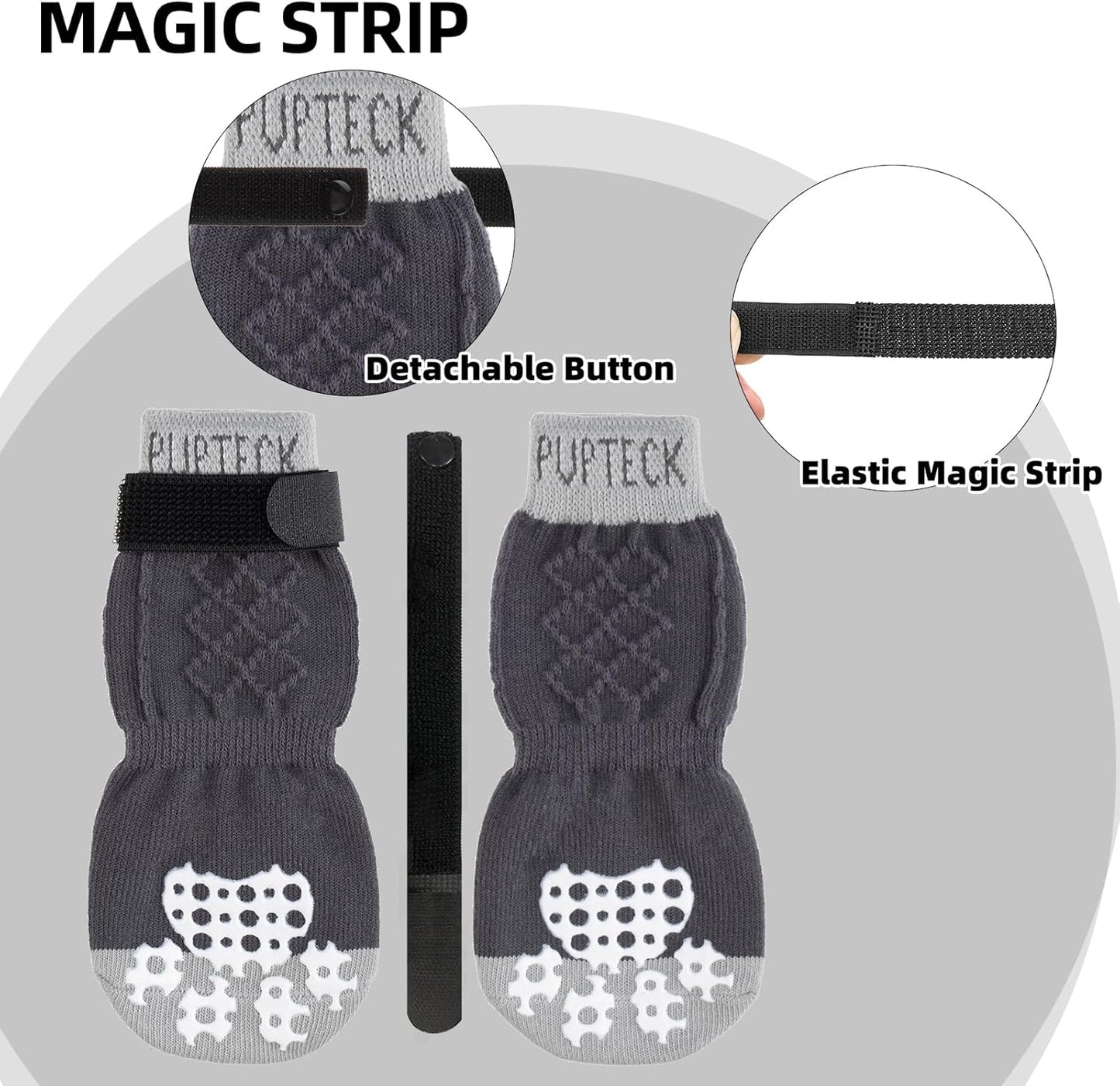 PUPTECK Anti Slip Dog Socks with Double Grippers for Hardwood Floors, Shoes for Hot/Cold Pavement, Boots & Paws Protectors to Prevent Licking, Traction Booties for Senior Small Large Dogs