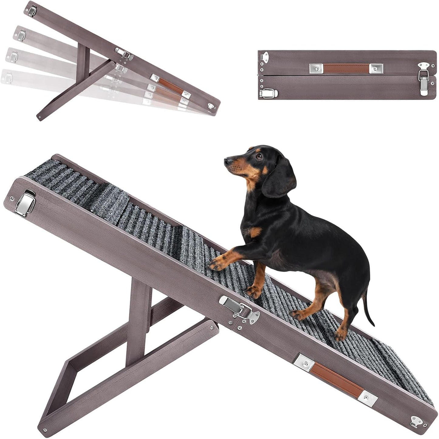 2026 Upgraded Dog Ramp for Couch, Foldable Small Dog Ramp for Sofa, 4 Adjustable Height from 13'' to 21", Portable Stable Pet Steps with Non-Slip Pad, Pet Ramps Use for Sofa Couch Stairs