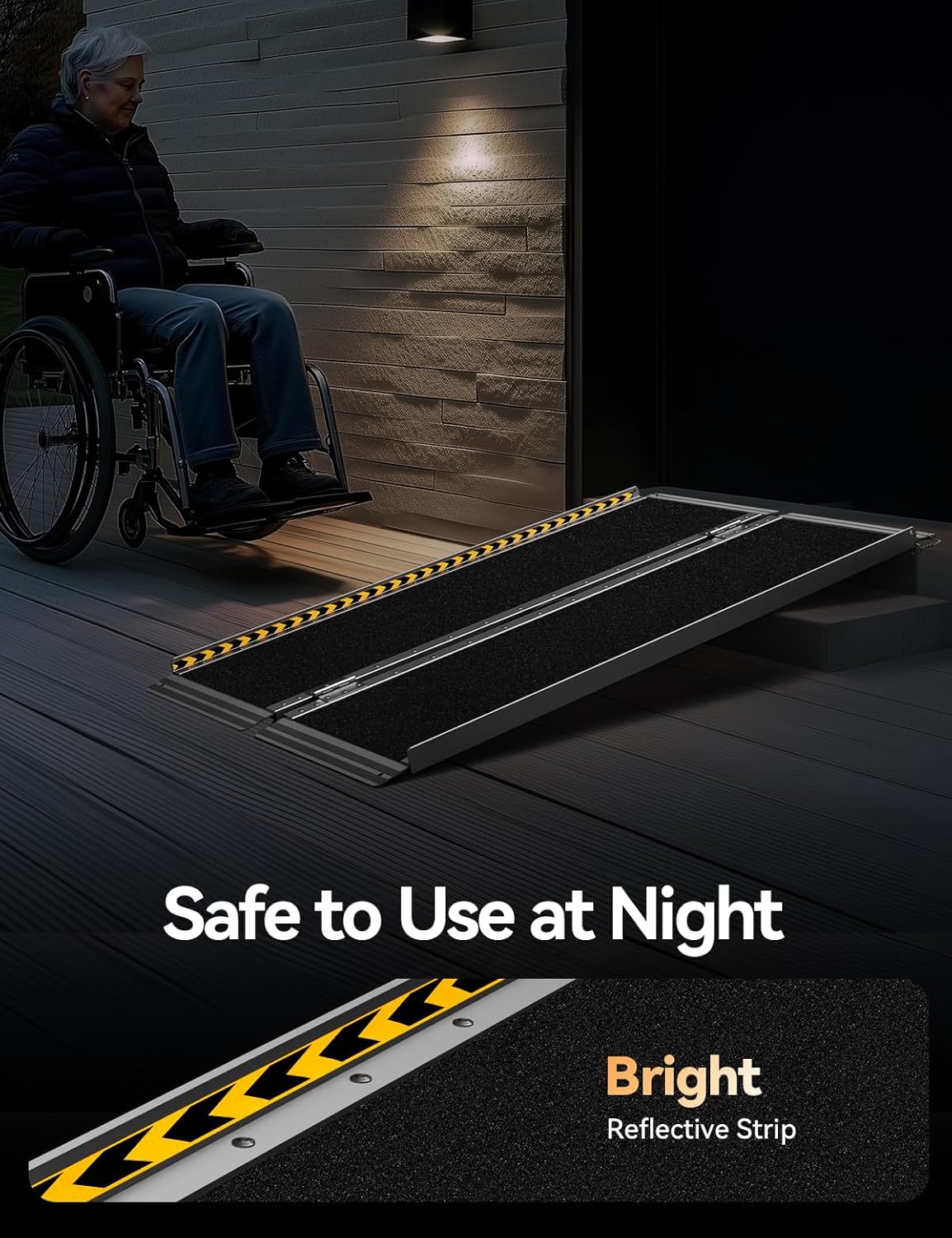 FACHNUO 2 Feet Portable Wheelchair Ramp, Non-Skid Aluminum Handicap Ramps with Handle, Folding Threshold Wheel Chair Ramp for Home Steps, Stairs, Entry, Doorways, Applicable Height 2-6 inches