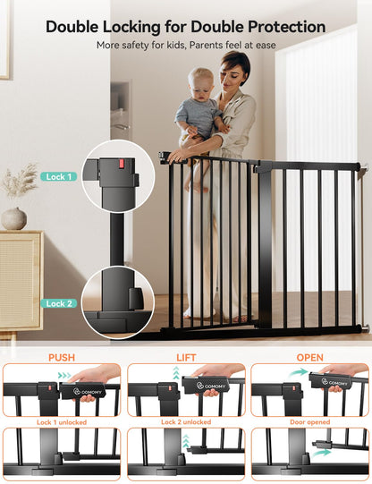 COMOMY 36" Extra Tall Baby Gate for Stairs and Doorways - Fits 29.5" to 48.8" Wide Openings, Auto Close Extra Wide Dog Gate for House, Pressure Mounted Easy Walk Through Pet With Door, Black