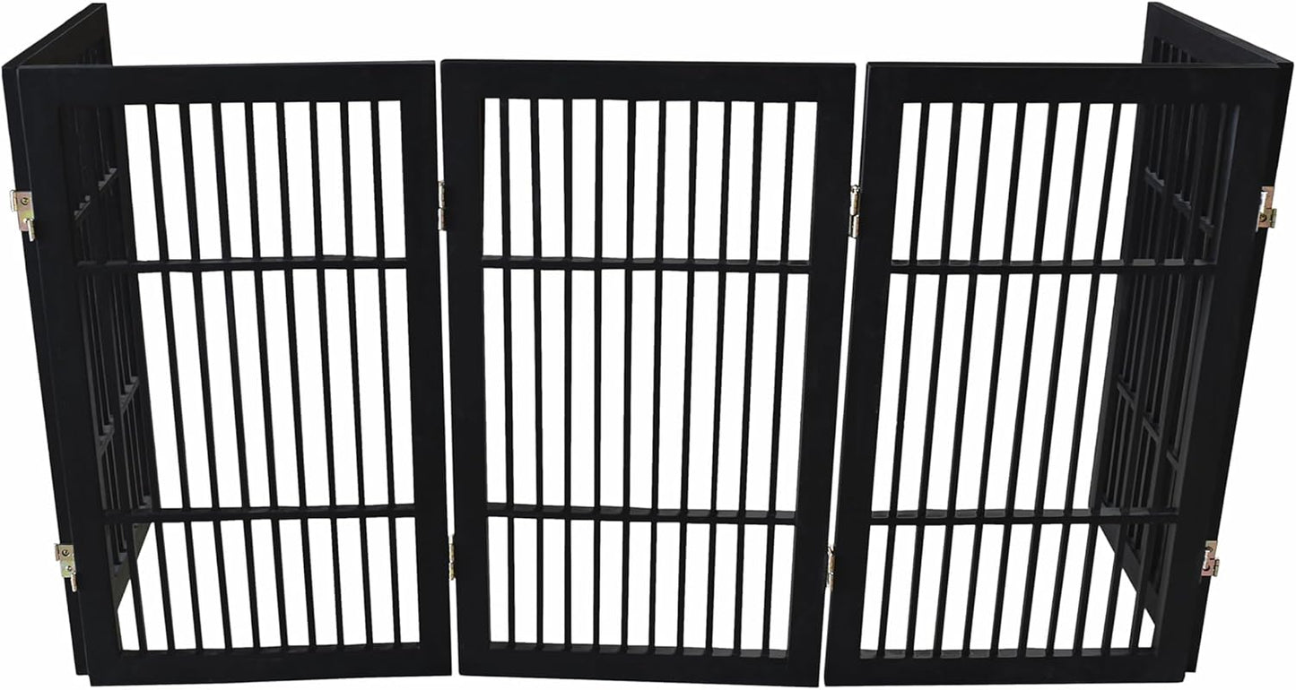 Urnporium Freestanding Wooden Dog Gate for Doorways – Foldable Acacia Wood Pet Gate, No Drill Portable Indoor/Outdoor Puppy Fence Barrier (White Pet Gate, 3 Panel 24" Tall)