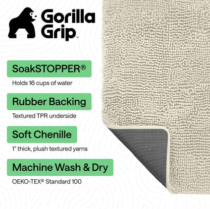 GORILLA GRIP SoakSTOPPER Dog Door Mat, 30x20 Machine Washable Rug Absorbent Doormat Captures Moisture Mud Dirt, Quick Dry Soft Chenille Entryway Rugs Indoor Entrance Mats for Dog Paws, Paw Grey