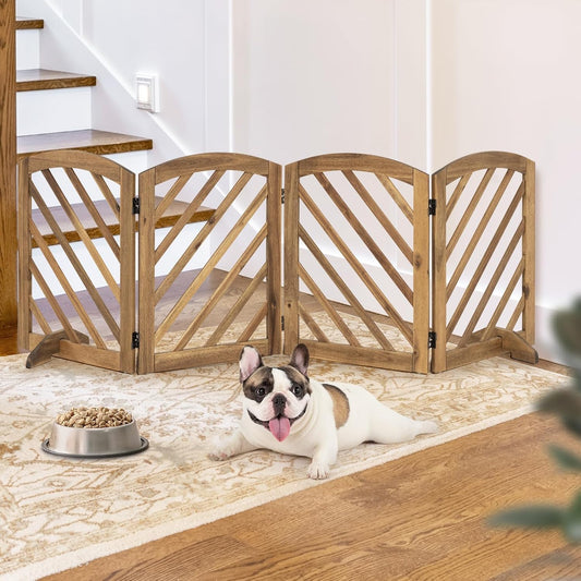 dCee Solid Acacia Wood Dog Gate, Expanded Wide 81 Inches, Freestanding Dog Gate Indoor, Foldable 4 Panels with 2 Support Legs, Ideal for Doorway, Kitchen, Hall, Stairs, Pet securety, Ebony Color