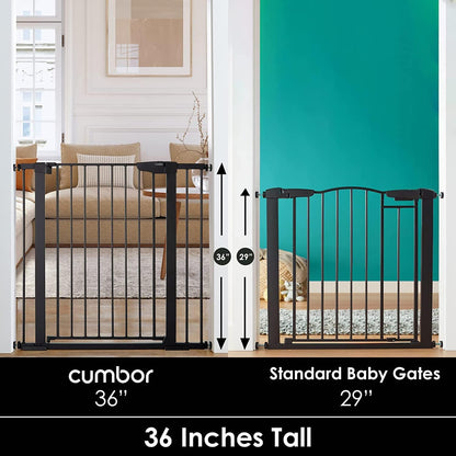 Cumbor 36.6-64" Extra Wide Baby Gate for Stairs, Dog Gates for Doorways, Auto-Close Pet Gate Indoor, Pressure Mounted Walk Through Safety Child Gate for Kids Toddler, Tall Pet Puppy Fence Gate, Brown