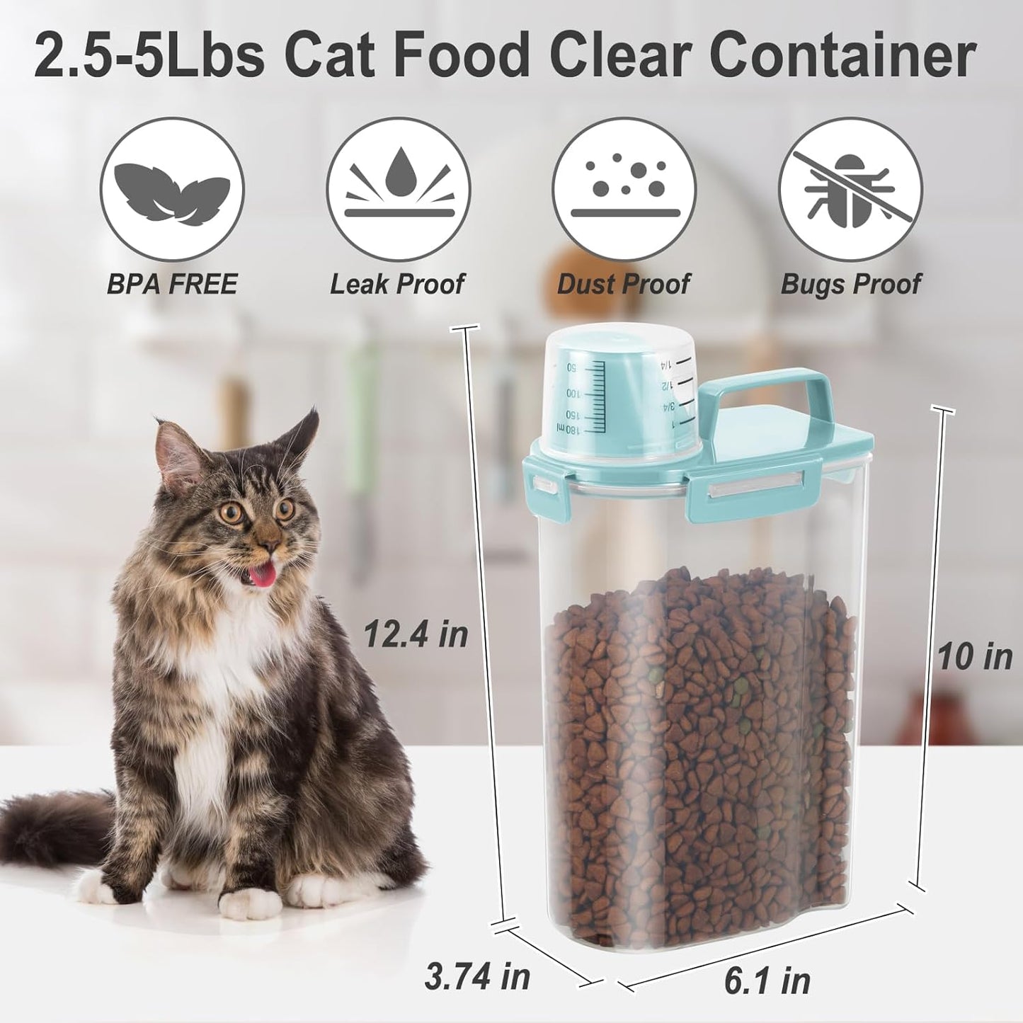 Dog Cat Food Storage Container, Pet Food Container Airtight with Large Spout & Cup, BPA-Free Plastic Food Dispenser for Pet Food, Bird Seed, Rice, Flour - Pink 2.5-5lb (1 pack)