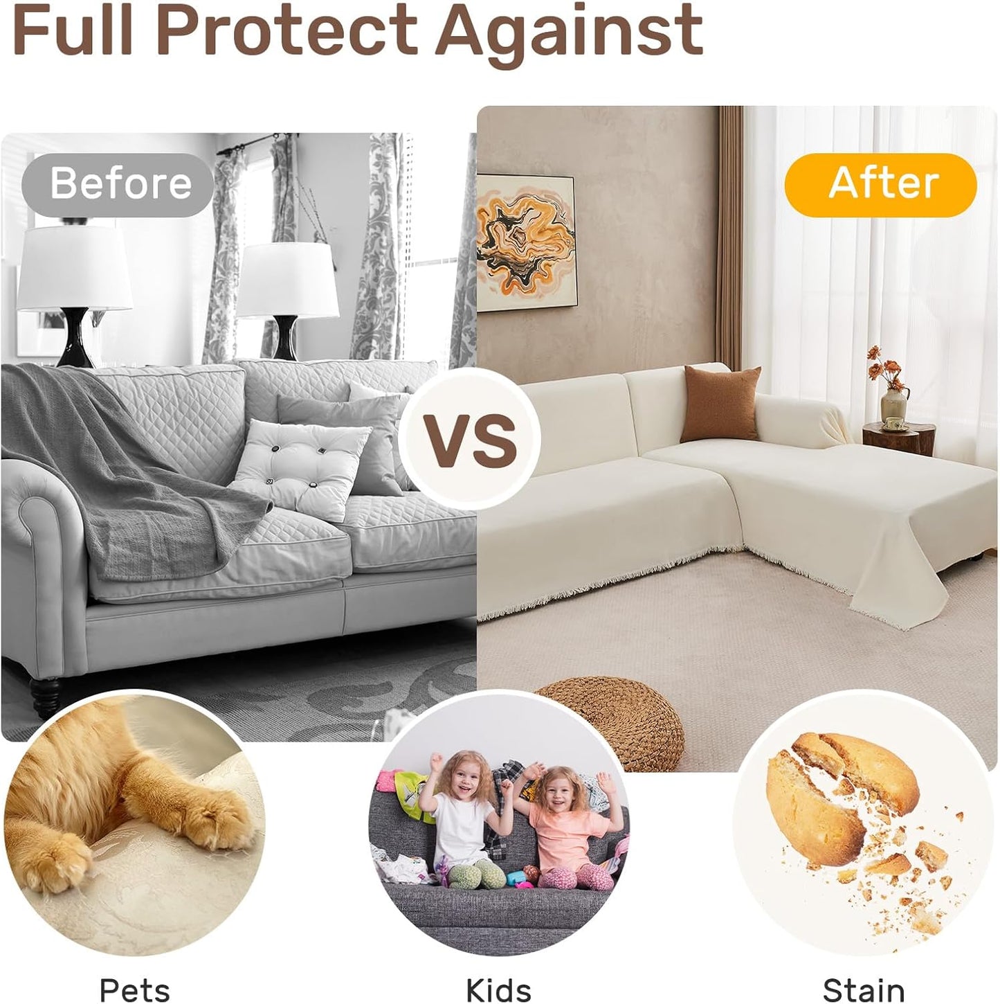 Sectional Couch Covers, 2 Pieces Washable L Shaped Couch Covers Sofa Blanket for Dogs Pet Friendly Sectional Sofa Slipcovers Furniture Covers,71"x 110"+ 71"x 118",(X-Large,Dark Gray)