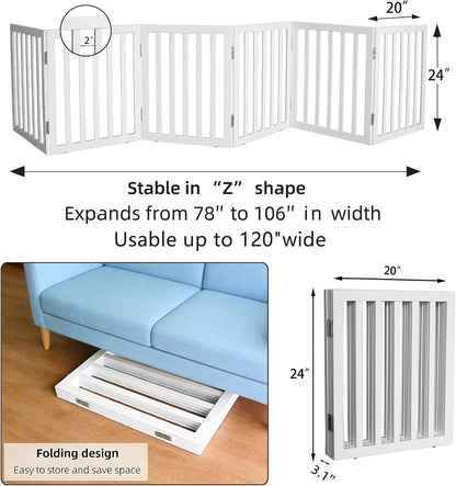 Dog Gate Indoor, Freestanding Dog Fence for The House, Doorways, Hallways,or Stairs,Pet Gate Foldable Wooden,Expandable 24" Height 3 Panels,White