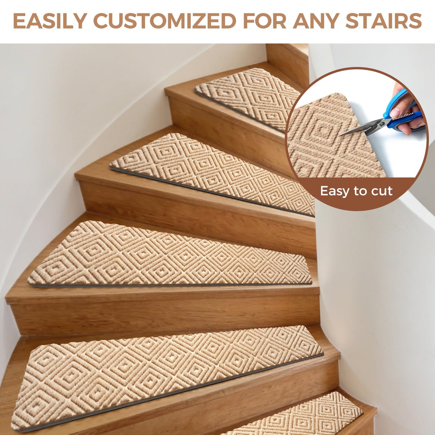 BAGAIL 15 Pack Non-Slip Stair Treads for Wooden Steps, 8"x30" Peel and Stick Carpet Stair Runners, Machine Washable Indoor Step Covers with No-Residue Adhesive for Dogs, Kids & Elderly - Dark Gray