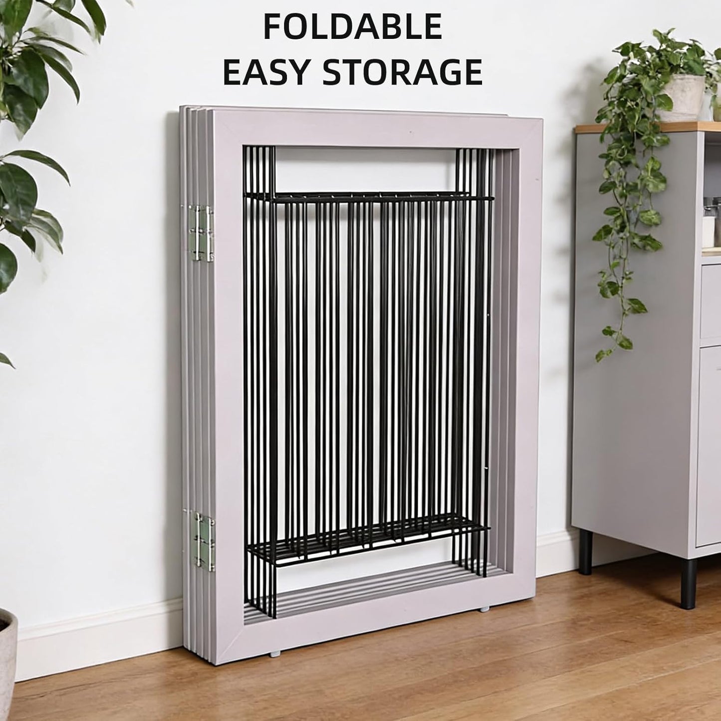 ZJSF Freestanding Dog Gate Indoor, Foldable Dog Fence for Doorways,Hallways or Stairs, Sturdy Wood Extra Wide Pet Gate with Support Feet,Black,24 "Height-3 Panels