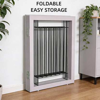 ZJSF Freestanding Dog Gate Indoor, Foldable Dog Fence for Doorways,Hallways or Stairs, Sturdy Wood Extra Wide Pet Gate with Support Feet,Black,24 "Height-3 Panels