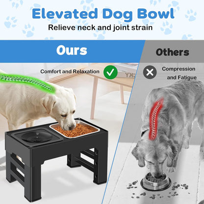 2-in-1 Elevated Slow Feeder Dog Bowls, 4 Height Adjustable Raised Dog Bowls Stand with No Spill Water Bowl, Non-Skid Pet Food Feeding Set for Small, Medium, Large Dogs Cats