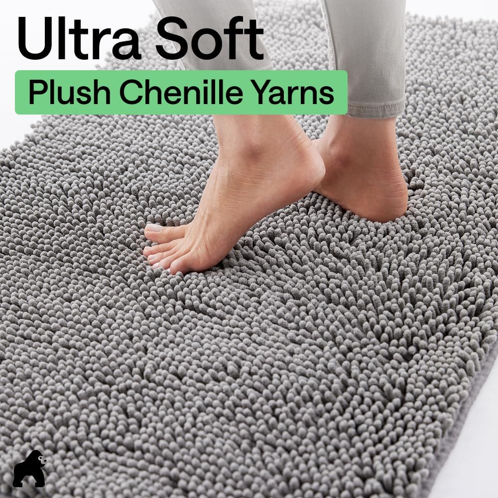 GORILLA GRIP SoakSTOPPER Dog Door Mat, 30x20 Machine Washable Rug Absorbent Doormat Captures Moisture Mud Dirt, Quick Dry Soft Chenille Entryway Rugs Indoor Entrance Mats for Dog Paws, Paw Grey