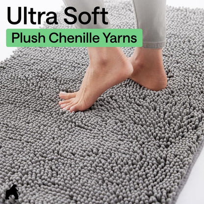 GORILLA GRIP SoakSTOPPER Dog Door Mat, 30x20 Machine Washable Rug Absorbent Doormat Captures Moisture Mud Dirt, Quick Dry Soft Chenille Entryway Rugs Indoor Entrance Mats for Dog Paws, Paw Grey