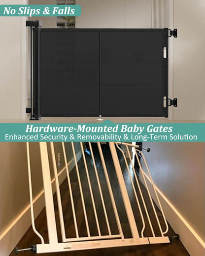 Miumoon 150 inch Retractable Baby Gates 42 inch Tall, Retractable Gate with Reinforced Strip Design to Prevent Crawling Through, 12 FT Extra Wide Retractable Dog Gate for Indoor/Outdoor