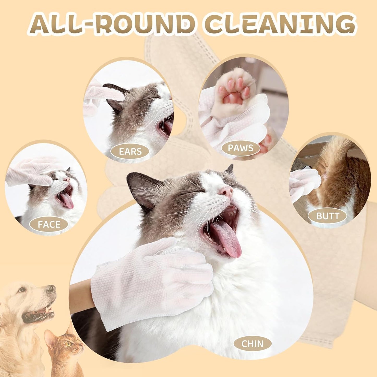 Pet Glove Wipes for Dogs and Cats 20 Count Dog Cleaning Wipes for Paws and Butt Waterless Dog Bath Wipes Hypoallergenic Fragrance Free with 10 Sealing Stickers and 5 Drying Towels