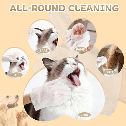 Pet Glove Wipes for Dogs and Cats 20 Count Dog Cleaning Wipes for Paws and Butt Waterless Dog Bath Wipes Hypoallergenic Fragrance Free with 10 Sealing Stickers and 5 Drying Towels