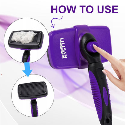Pet Self Cleaning Slicker Brush and Grooming Comb - Gently Removes Loose Hair, Tangles, and Dirt - Skin Friendly Deshedding Grooming Tool for Hair Dogs & Cats - Pet Supplies Accessories (Purple)