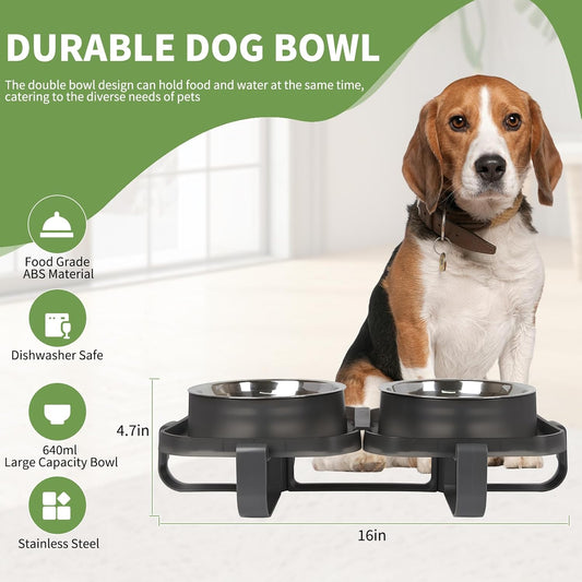 Elevated Dog Bowls, Stainless Steel Raised Dog Bowl with No Spill Dogs Food & Water Bowl for Small Medium Breed, Neater Dogs Feeding Station Non-Slip Water Bowls Set of 2 with Stand for Pet