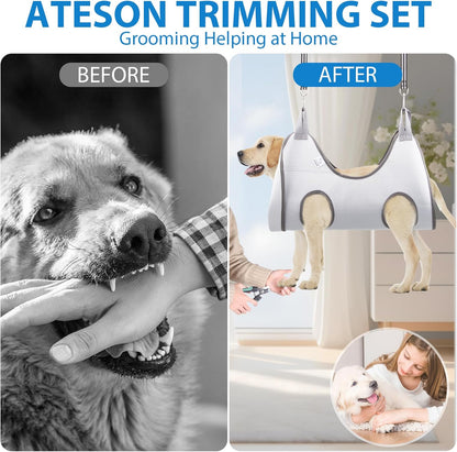 ATESON Pet Grooming Hammock with Nail Clippers/Nail Trimmers/Grooming Scissors, Dog Grooming Harness for Nail Trimming, Pet Grooming Sling Helper