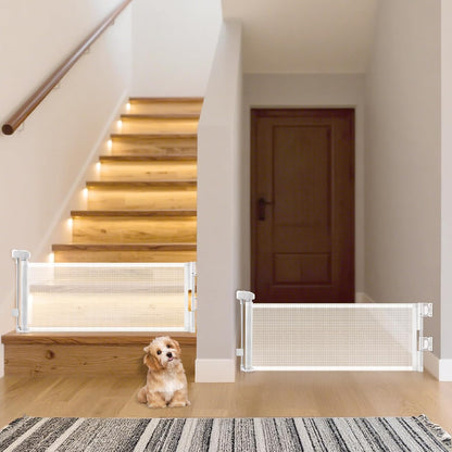 Short Dog Gate,14" Tall Gate to Step Over, Puppy Mesh Retractable Pet Gates Doggy Door for Doorways Stairs, Extends up to 55" Wide for Kitchen Hallways Indoor, Gray