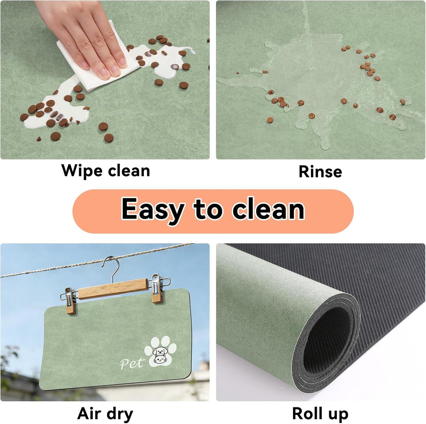 Dog Food Mat - Absorbent Cat Dog Bowl Mat for Food and Water, Quick Dry Pet Food Mats for Floors with Waterproof Rubber Backing, Puppy Cat Feeding Mats for Messy Drinkers,12"x20", Dark Grey