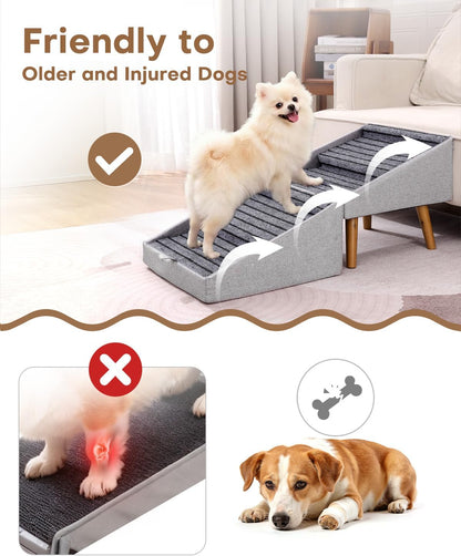 17.13" H Split Ottoman Dog Ramp for Couch and Bed, Non Slip Dog Stairs for Small Medium Large Dogs Cats Puppy, Joint Support 2 in 1 Foldable Wooden Pet Steps for Senior/Injured Dogs, Space Saving