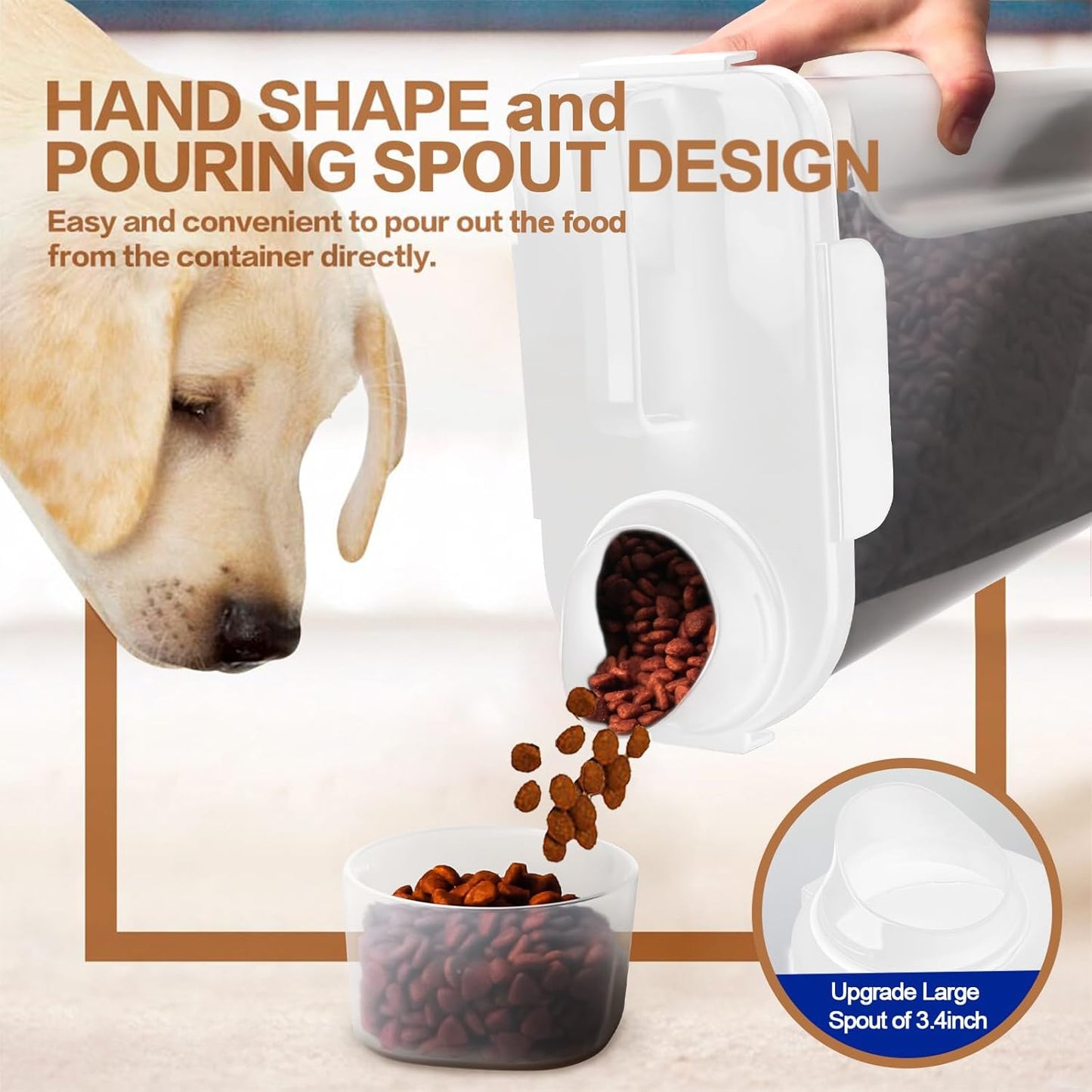TIOVERY Dog Food Storage Container, 5-7 Lbs Airtight Pet Food Container, Cat Food Container Dispenser Plastic Bin with Pouring Spout, Portable Handle and a Collapsible bowl for Dogs Cats Grey/6Qt