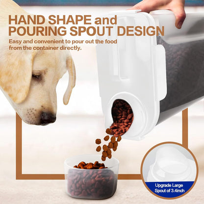 TIOVERY Dog Food Storage Container, 5-7 Lbs Airtight Pet Food Container, Cat Food Container Dispenser Plastic Bin with Pouring Spout, Portable Handle and a Collapsible bowl for Dogs Cats Grey/6Qt