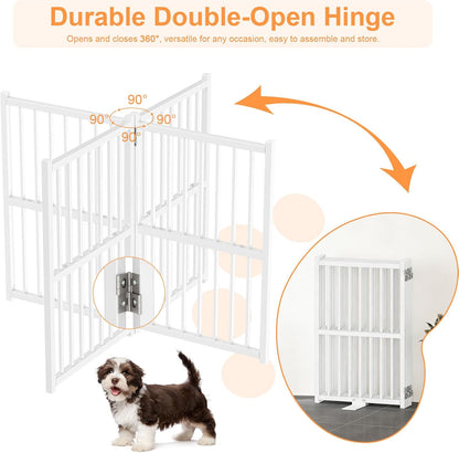 Snughome Short Dog Gate Indoor, 16" High Freestanding Small Dog Door Gates with Support Feet, Expands Up to 48’’ Wide Foldable Pet Gate for Doorway, 4 Panel Folding Pet Door Pet Fence for Puppy, White