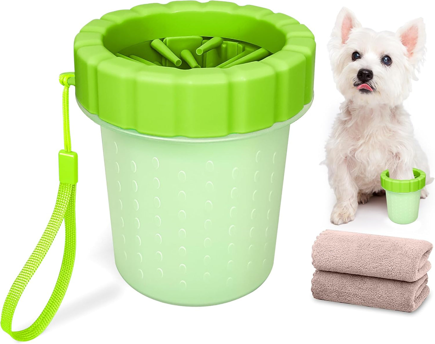 Dog Paw Cleaner Cup, Soft Silicone, Portable, Easy to Clean, Removes Mud and Dirt, Grooming Accessory for Home, Travel – Green, M